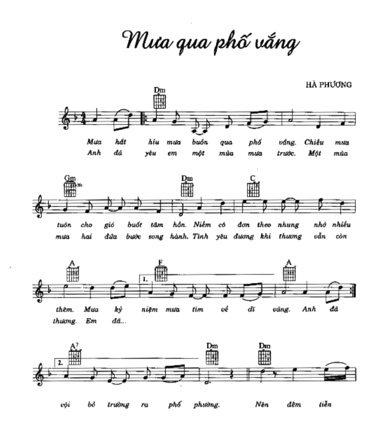 Lời bài hát Mưa Qua Phố Vắng