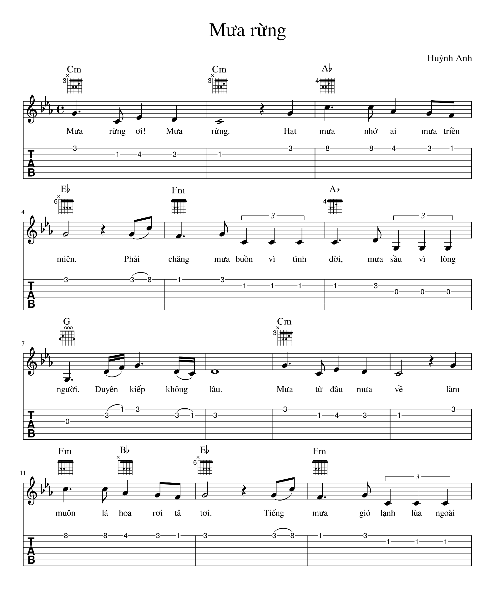 Hợp âm bài hát Mưa Rừng