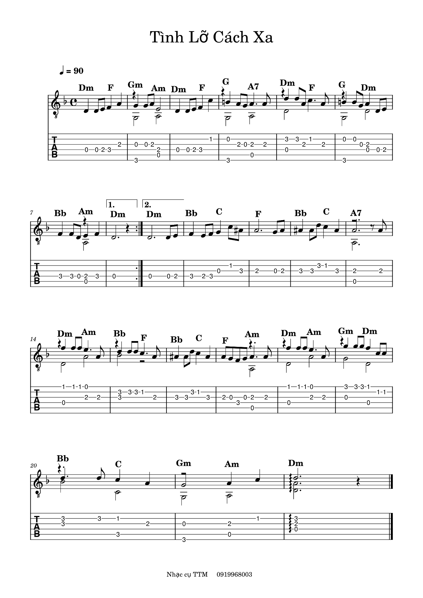 Hợp âm bài hát Tình Lỡ Cách Xa
